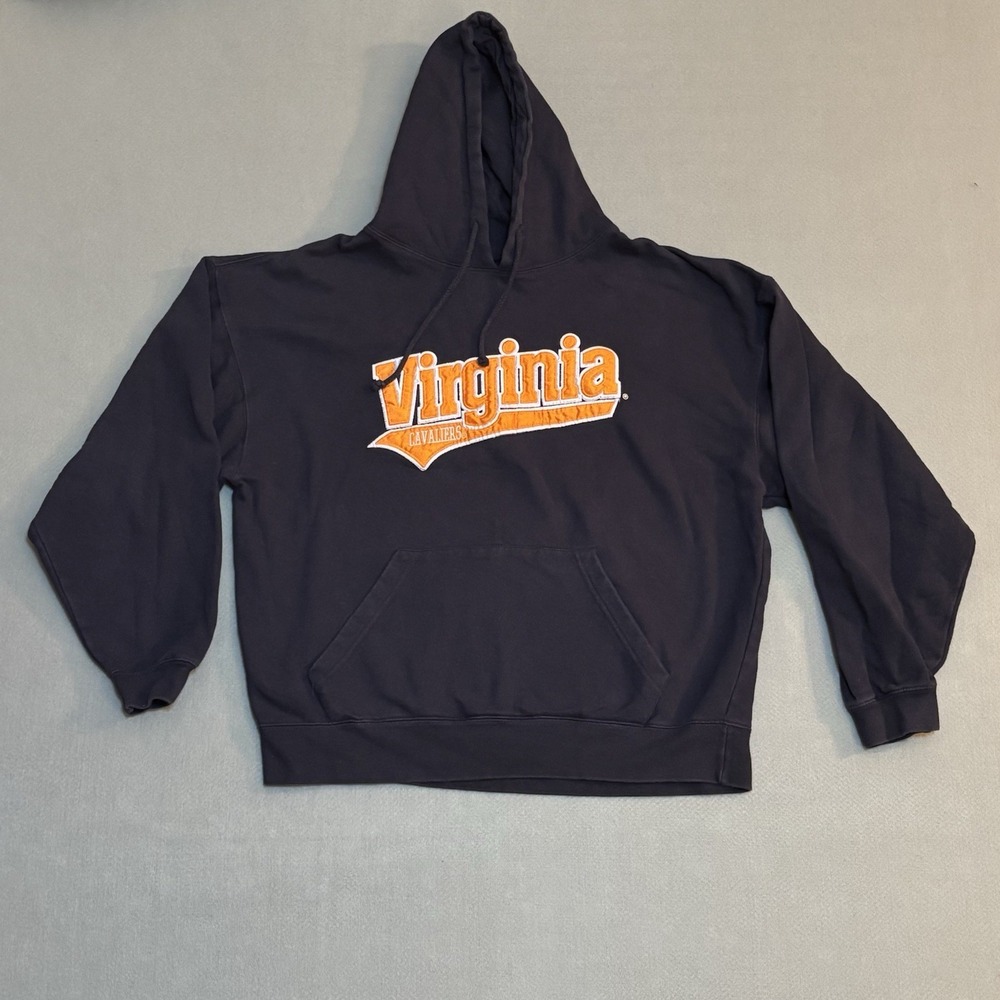 VTG J. America UVA University Of Virginia Hoodie Sweatshirt Navy Blue Men's L